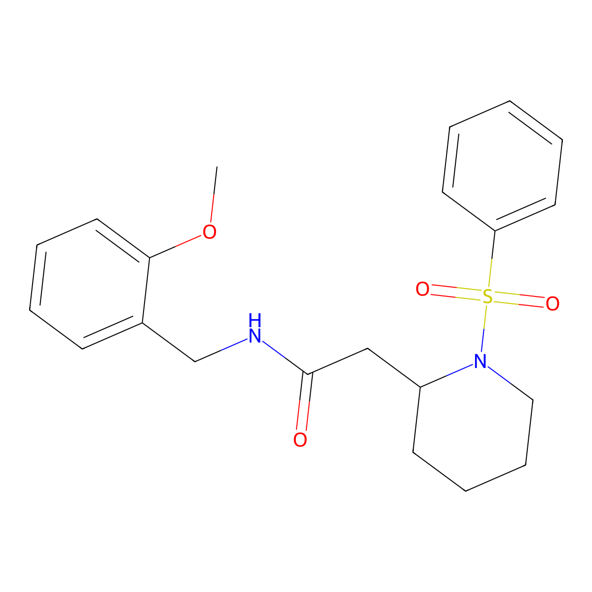 N-(2-methoxybenzyl)-2-(1-(phenylsulfonyl)piperidin-2-yl)acetamide molecular structure, CAS 1021074-10-1