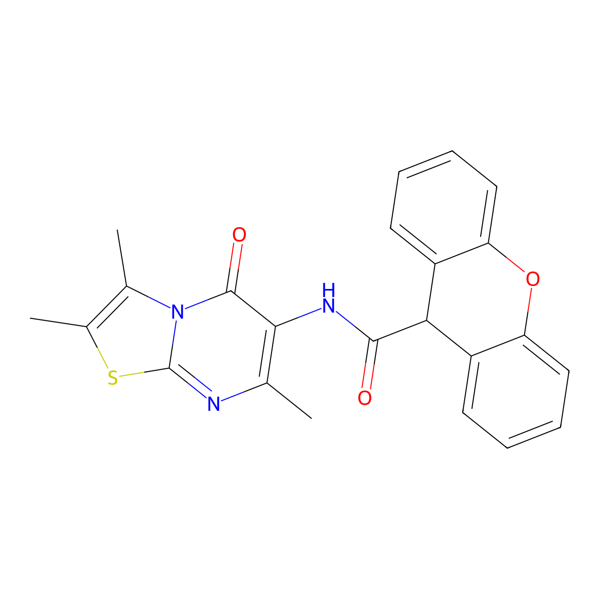 N-(2,3,7-trimethyl-5-oxo-5H-thiazolo[3,2-a]pyrimidin-6-yl)-9H-xanthene-9-carboxamide molecular structure, CAS 1021074-13-4