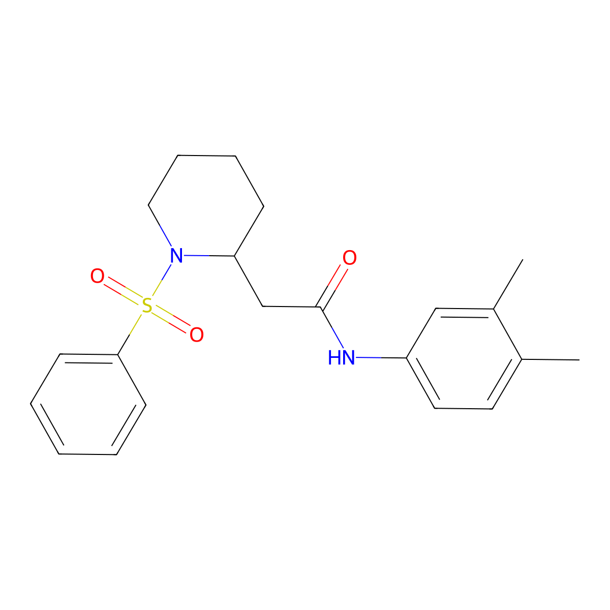 N-(3,4-dimethylphenyl)-2-(1-(phenylsulfonyl)piperidin-2-yl)acetamide molecular structure, CAS 1021074-16-7