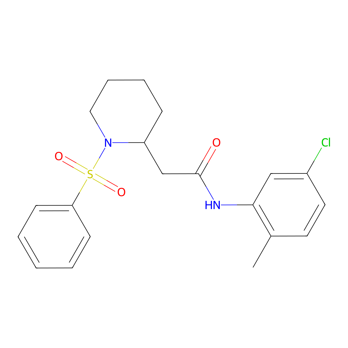 N-(5-chloro-2-methylphenyl)-2-(1-(phenylsulfonyl)piperidin-2-yl)acetamide molecular structure, CAS 1021074-18-9