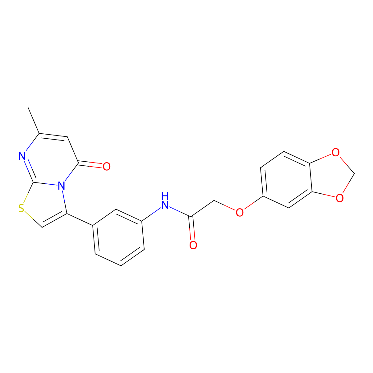 2-(benzo[d][1,3]dioxol-5-yloxy)-N-(3-(7-methyl-5-oxo-5H-thiazolo[3,2-a]pyrimidin-3-yl)phenyl)acetamide molecular structure, CAS 1021074-19-0