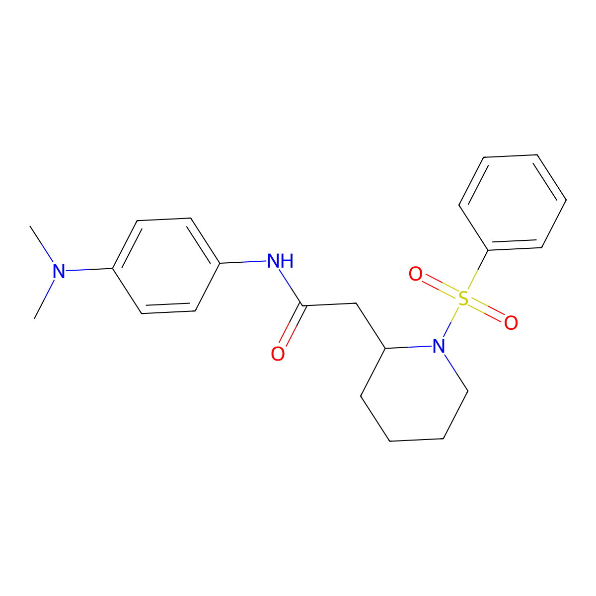 N-(4-(dimethylamino)phenyl)-2-(1-(phenylsulfonyl)piperidin-2-yl)acetamide molecular structure, CAS 1021074-20-3