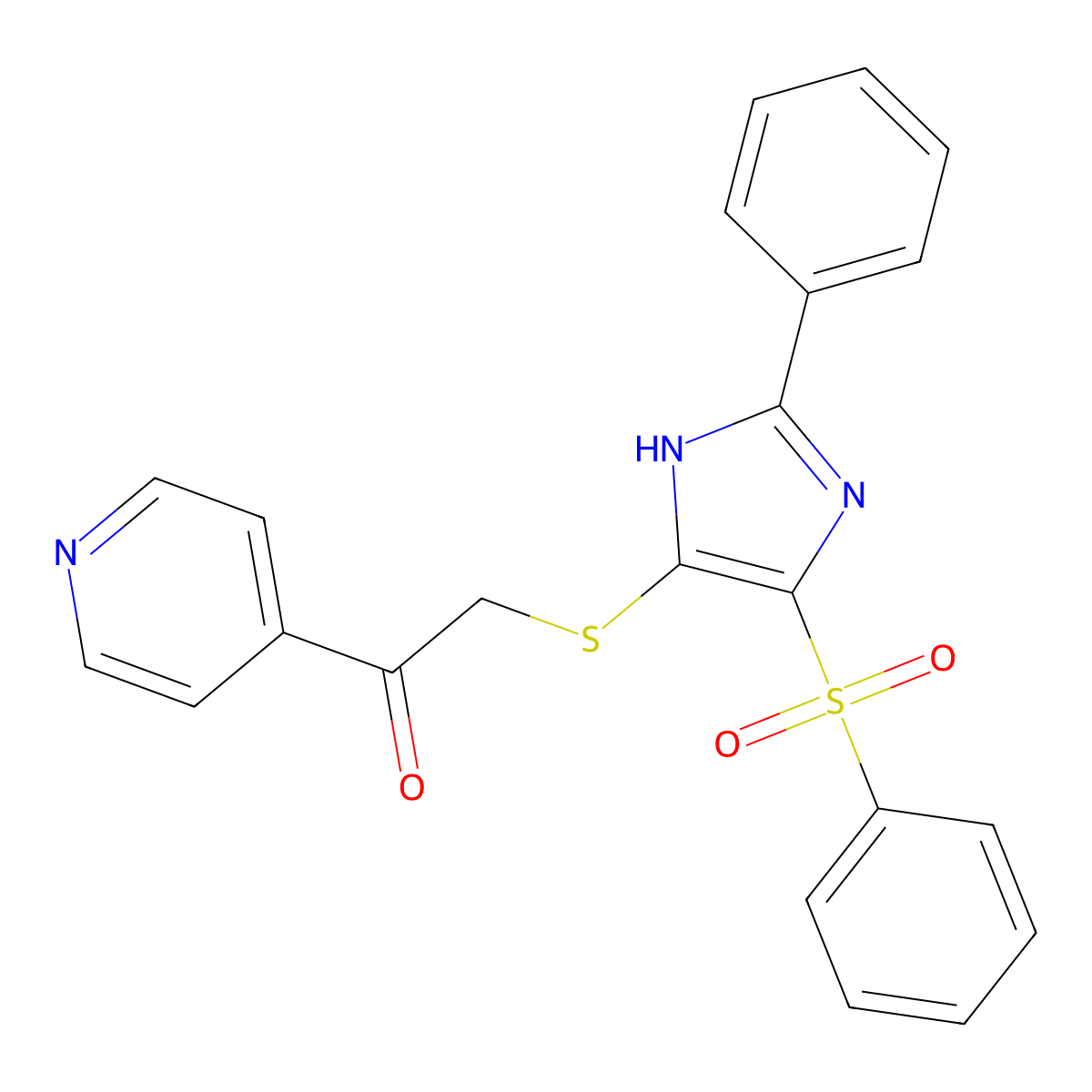 2-((2-phenyl-4-(phenylsulfonyl)-1H-imidazol-5-yl)thio)-1-(pyridin-4-yl)ethanone molecular structure, CAS 1021074-21-4