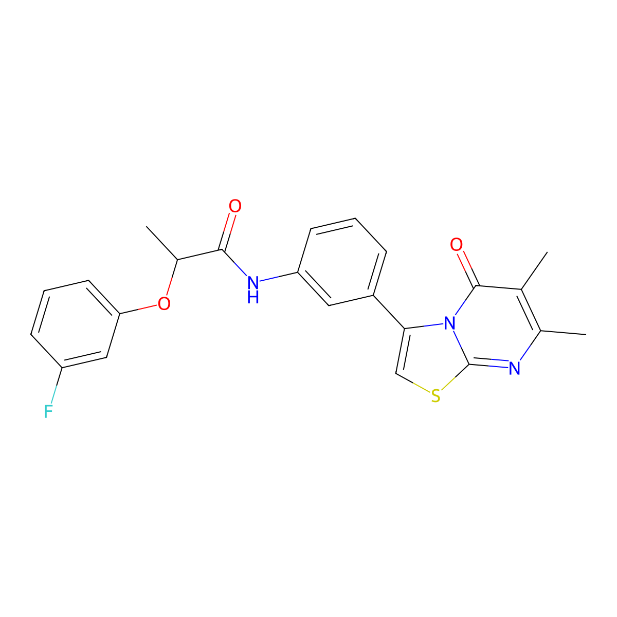 N-(3-(6,7-dimethyl-5-oxo-5H-thiazolo[3,2-a]pyrimidin-3-yl)phenyl)-2-(3-fluorophenoxy)propanamide molecular structure, CAS 1021074-25-8
