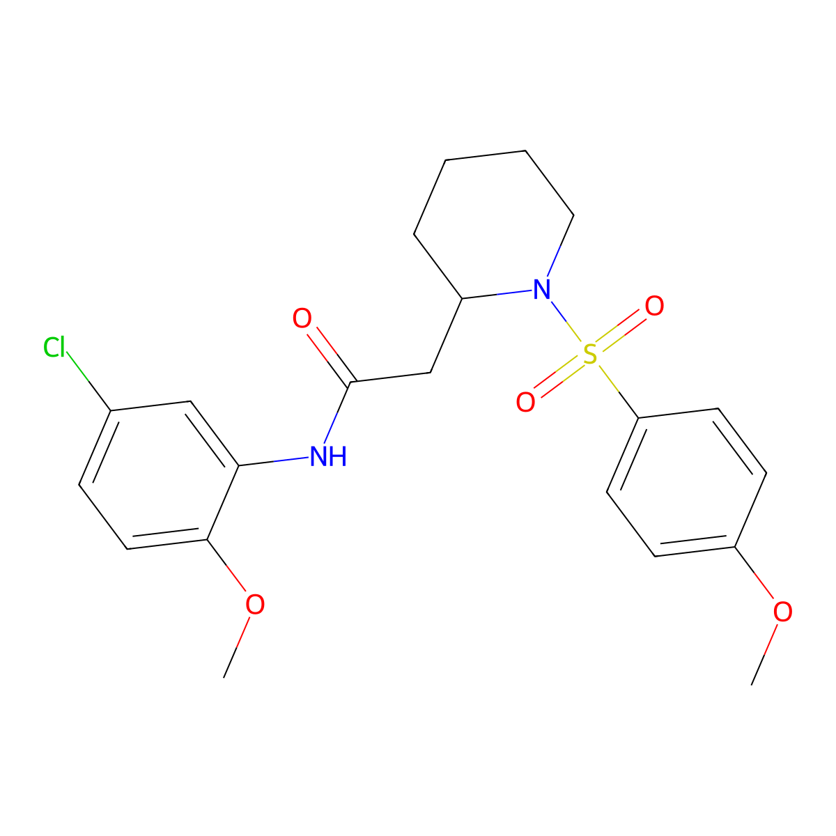 N-(5-chloro-2-methoxyphenyl)-2-(1-((4-methoxyphenyl)sulfonyl)piperidin-2-yl)acetamide molecular structure, CAS 1021074-32-7