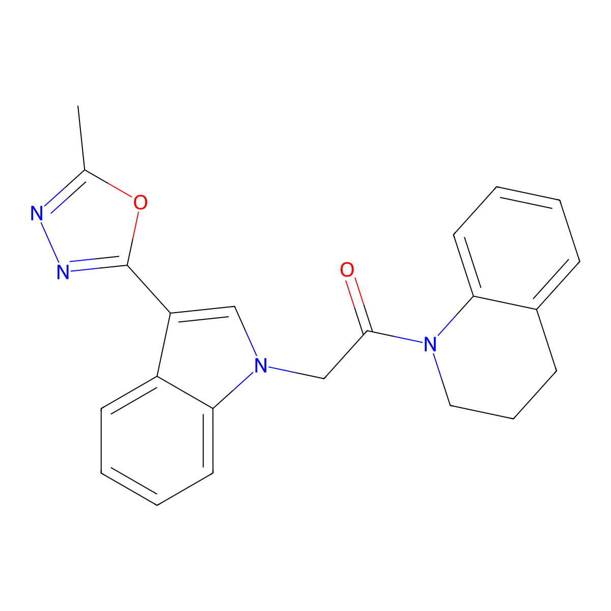 1-(3,4-dihydroquinolin-1(2H)-yl)-2-(3-(5-methyl-1,3,4-oxadiazol-2-yl)-1H-indol-1-yl)ethanone molecular structure, CAS 1021074-33-8