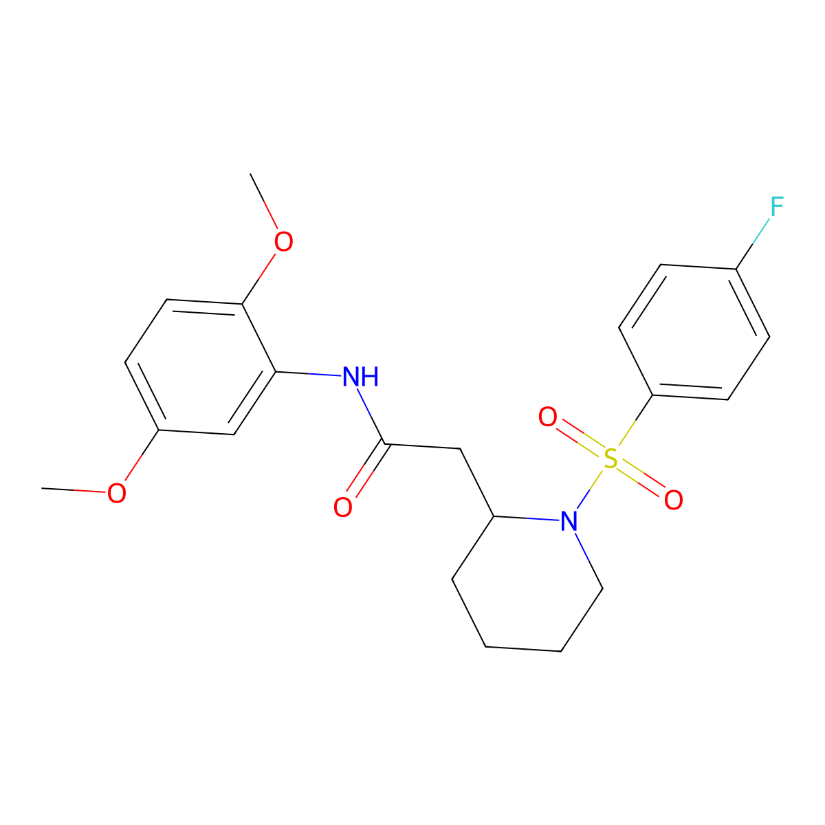 N-(2,5-dimethoxyphenyl)-2-(1-((4-fluorophenyl)sulfonyl)piperidin-2-yl)acetamide molecular structure, CAS 1021074-36-1
