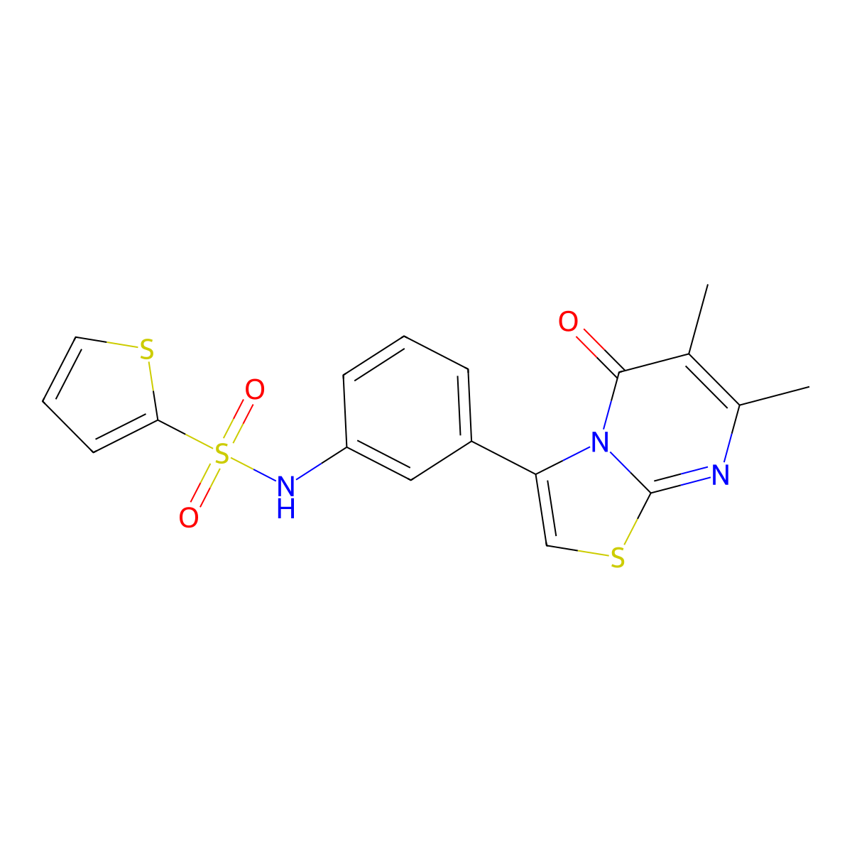 N-(3-(6,7-dimethyl-5-oxo-5H-thiazolo[3,2-a]pyrimidin-3-yl)phenyl)thiophene-2-sulfonamide molecular structure, CAS 1021074-38-3