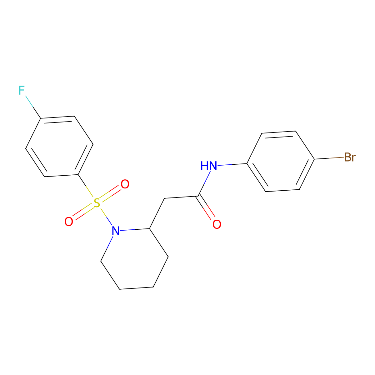 N-(4-bromophenyl)-2-(1-((4-fluorophenyl)sulfonyl)piperidin-2-yl)acetamide molecular structure, CAS 1021074-39-4