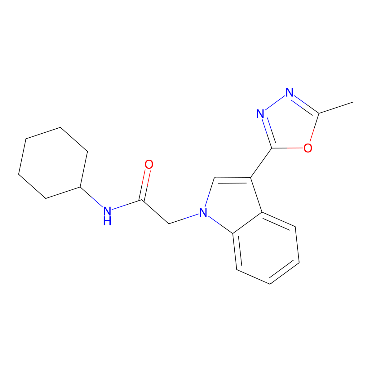 N-cyclohexyl-2-[3-(5-methyl-1,3,4-oxadiazol-2-yl)-1H-indol-1-yl]acetamide molecular structure, CAS 1021074-40-7