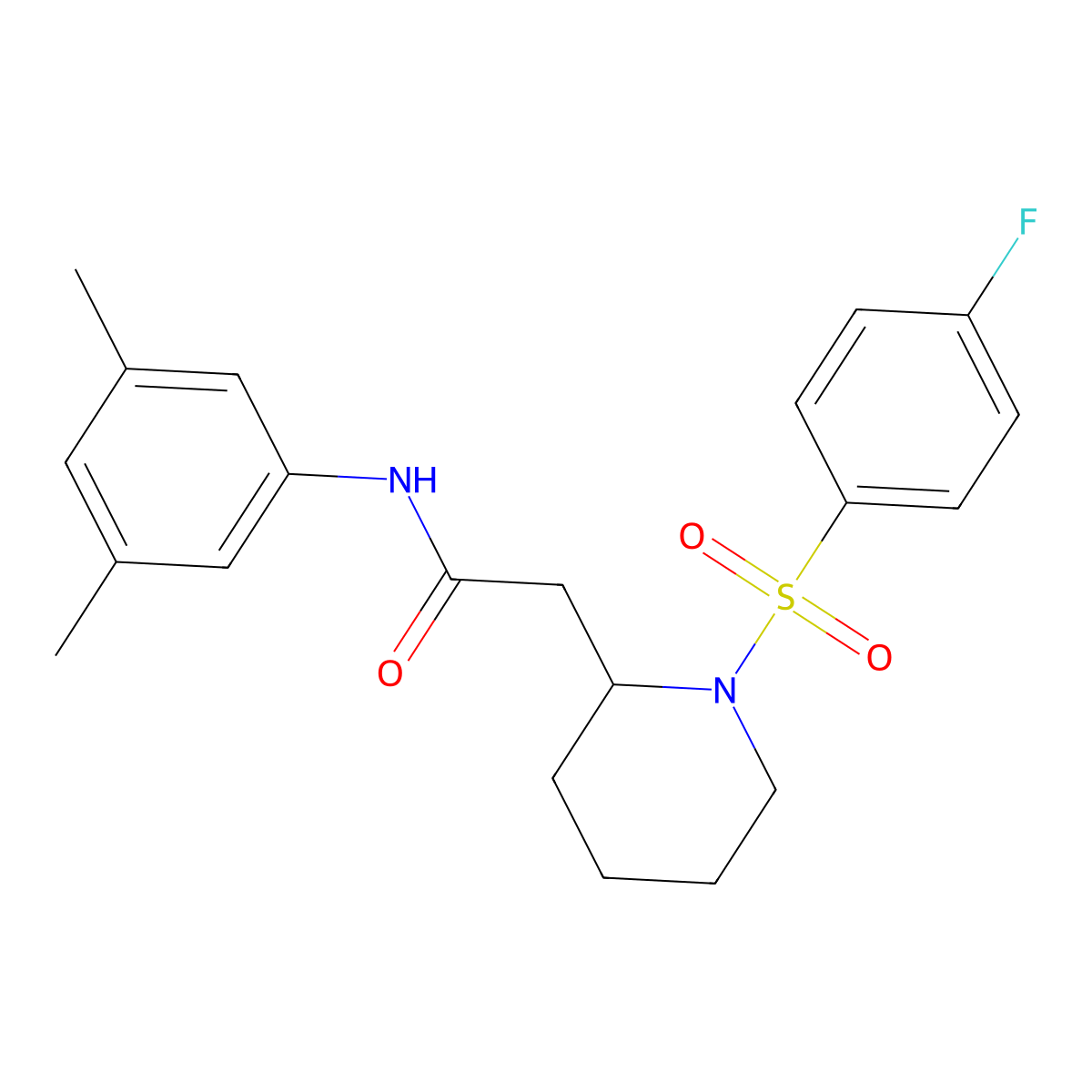 N-(3,5-dimethylphenyl)-2-(1-((4-fluorophenyl)sulfonyl)piperidin-2-yl)acetamide molecular structure, CAS 1021074-42-9