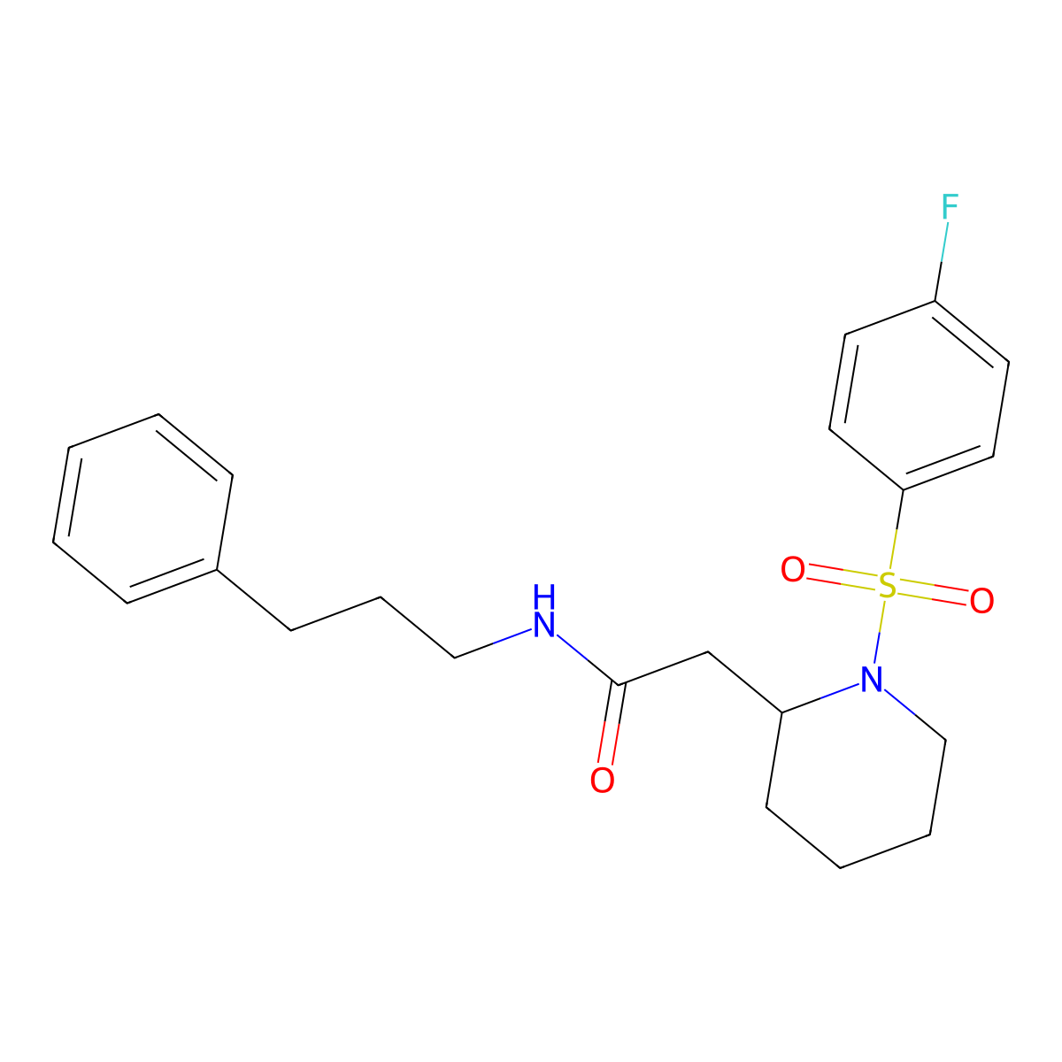 2-(1-((4-fluorophenyl)sulfonyl)piperidin-2-yl)-N-(3-phenylpropyl)acetamide molecular structure, CAS 1021074-48-5