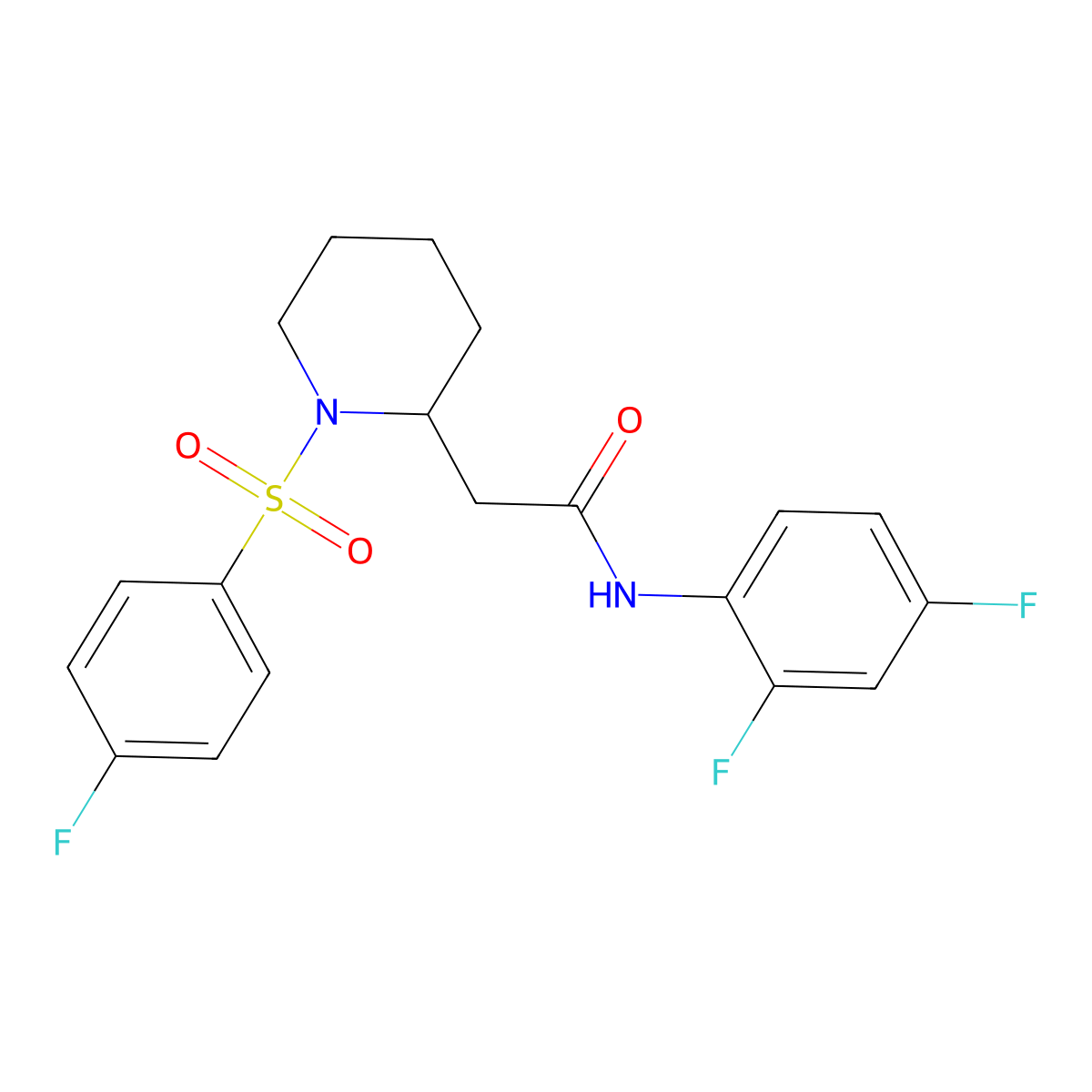 N-(2,4-difluorophenyl)-2-(1-((4-fluorophenyl)sulfonyl)piperidin-2-yl)acetamide molecular structure, CAS 1021074-57-6