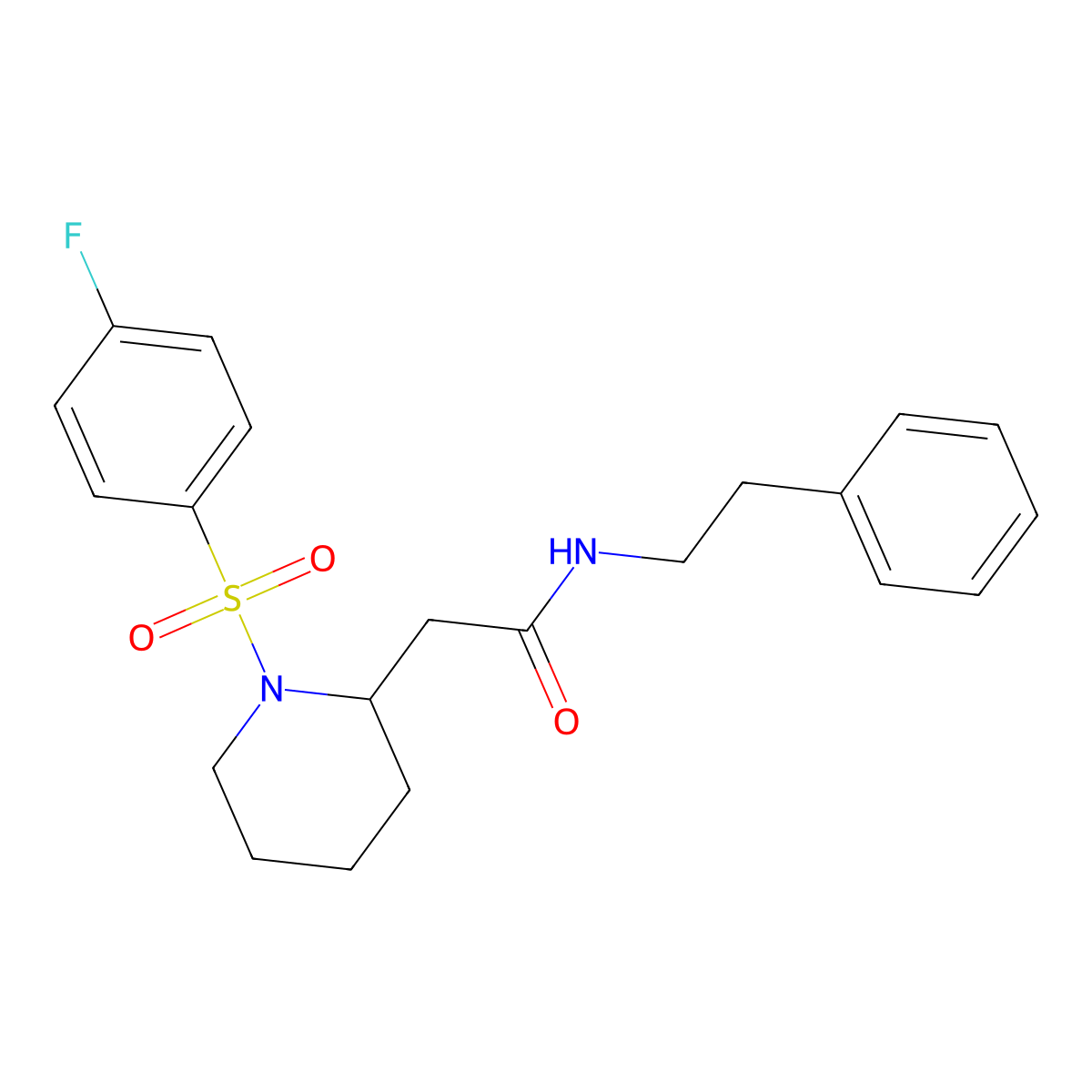 2-(1-((4-fluorophenyl)sulfonyl)piperidin-2-yl)-N-phenethylacetamide molecular structure, CAS 1021074-66-7