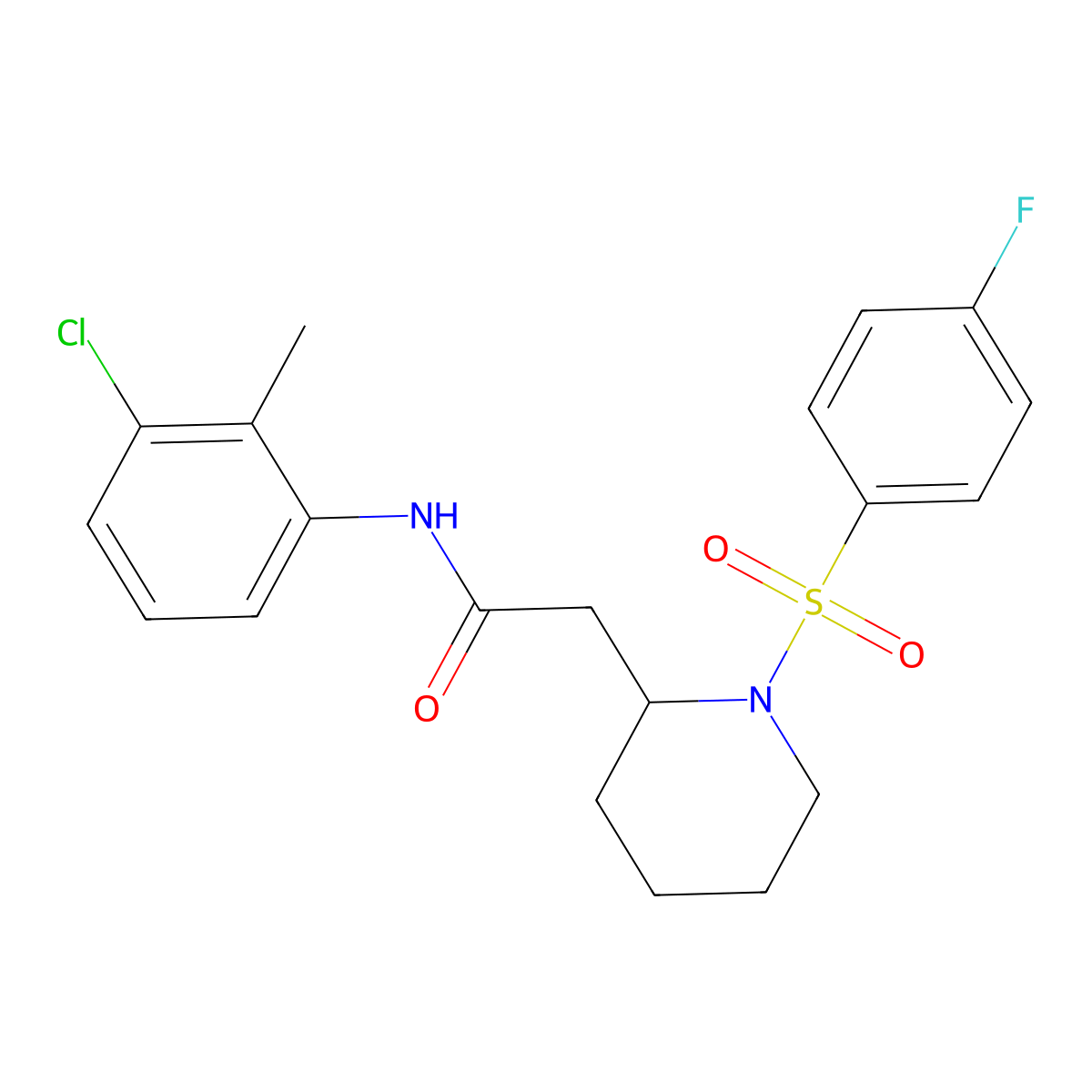 N-(3-chloro-2-methylphenyl)-2-(1-((4-fluorophenyl)sulfonyl)piperidin-2-yl)acetamide molecular structure, CAS 1021074-69-0