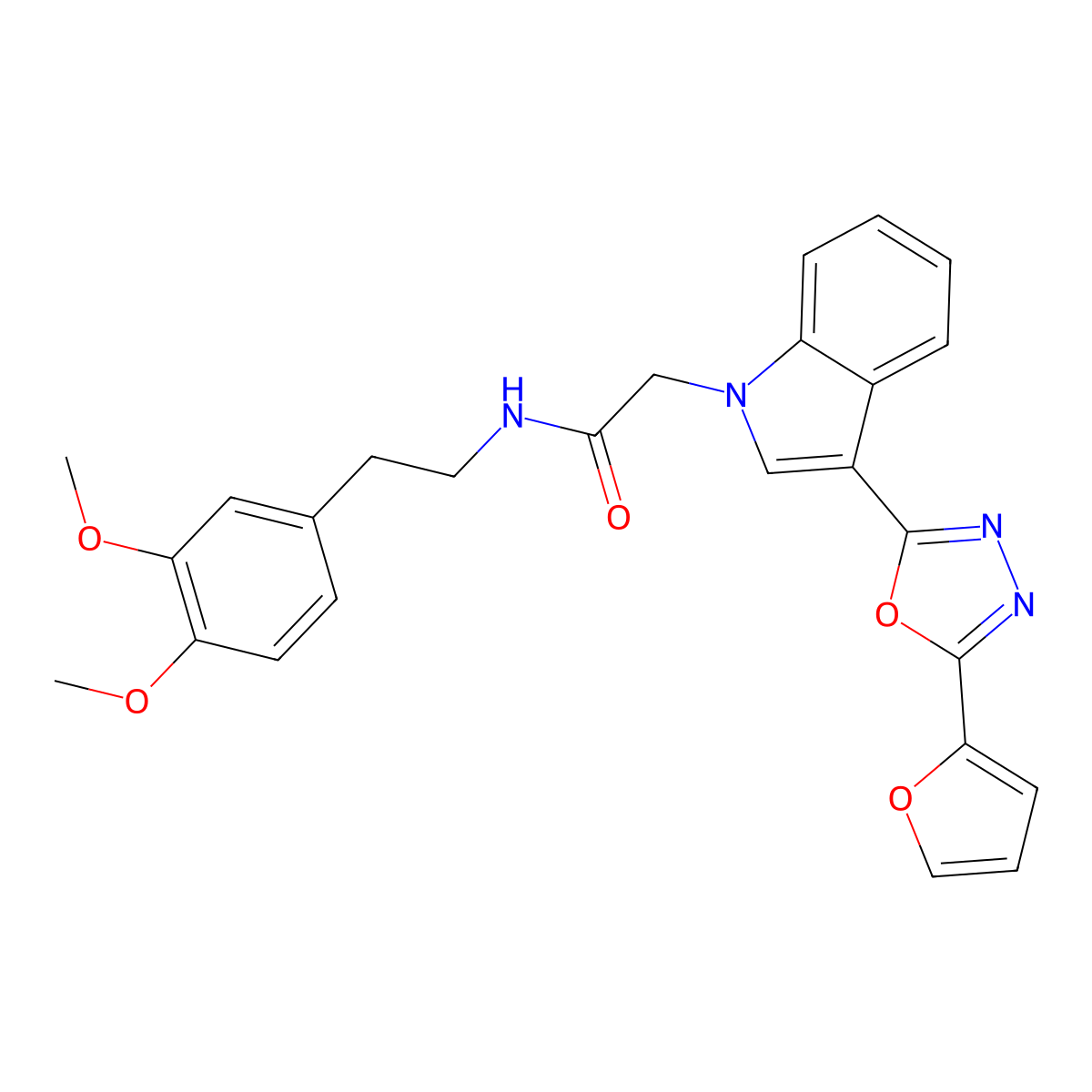 N-(3,4-dimethoxyphenethyl)-2-(3-(5-(furan-2-yl)-1,3,4-oxadiazol-2-yl)-1H-indol-1-yl)acetamide molecular structure, CAS 1021074-70-3