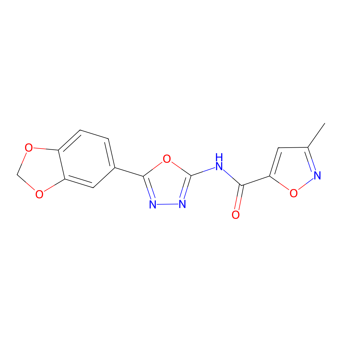 N-(5-(benzo[d][1,3]dioxol-5-yl)-1,3,4-oxadiazol-2-yl)-3-methylisoxazole-5-carboxamide molecular structure, CAS 1021074-76-9
