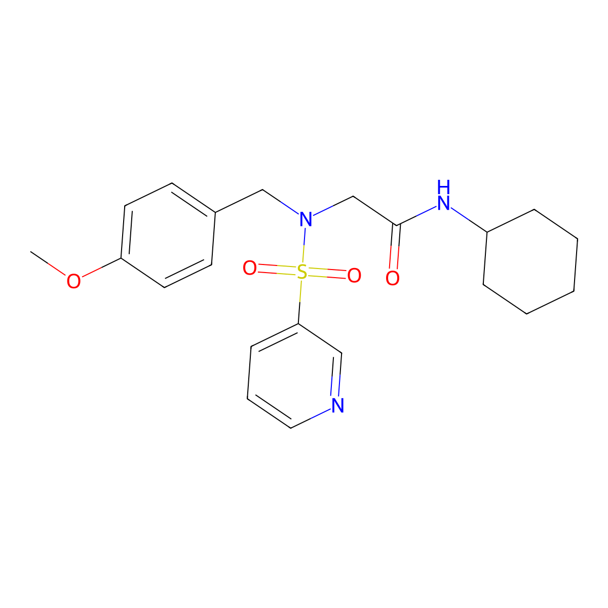 N-cyclohexyl-2-(N-(4-methoxybenzyl)pyridine-3-sulfonamido)acetamide molecular structure, CAS 1021074-79-2