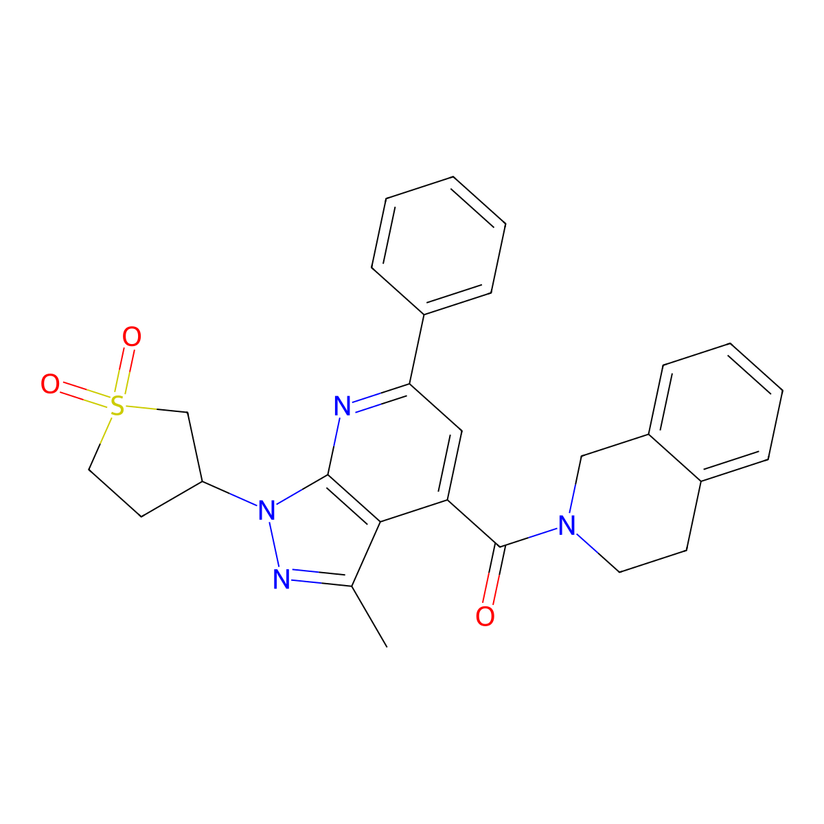 (3,4-dihydroisoquinolin-2(1H)-yl)(1-(1,1-dioxidotetrahydrothiophen-3-yl)-3-methyl-6-phenyl-1H-pyrazolo[3,4-b]pyridin-4-yl)methanone molecular structure, CAS 1021074-93-0