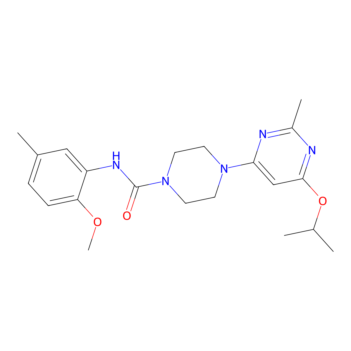 4-(6-isopropoxy-2-methylpyrimidin-4-yl)-N-(2-methoxy-5-methylphenyl)piperazine-1-carboxamide molecular structure, CAS 1021074-95-2
