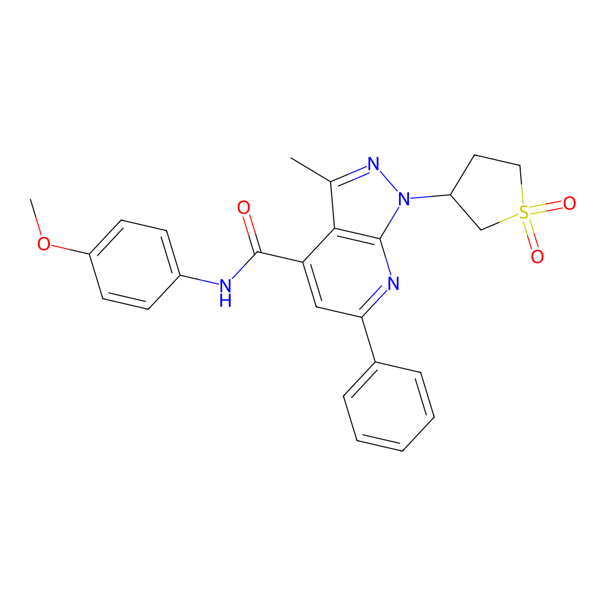 1-(1,1-dioxidotetrahydrothiophen-3-yl)-N-(4-methoxyphenyl)-3-methyl-6-phenyl-1H-pyrazolo[3,4-b]pyridine-4-carboxamide molecular structure, CAS 1021075-01-3