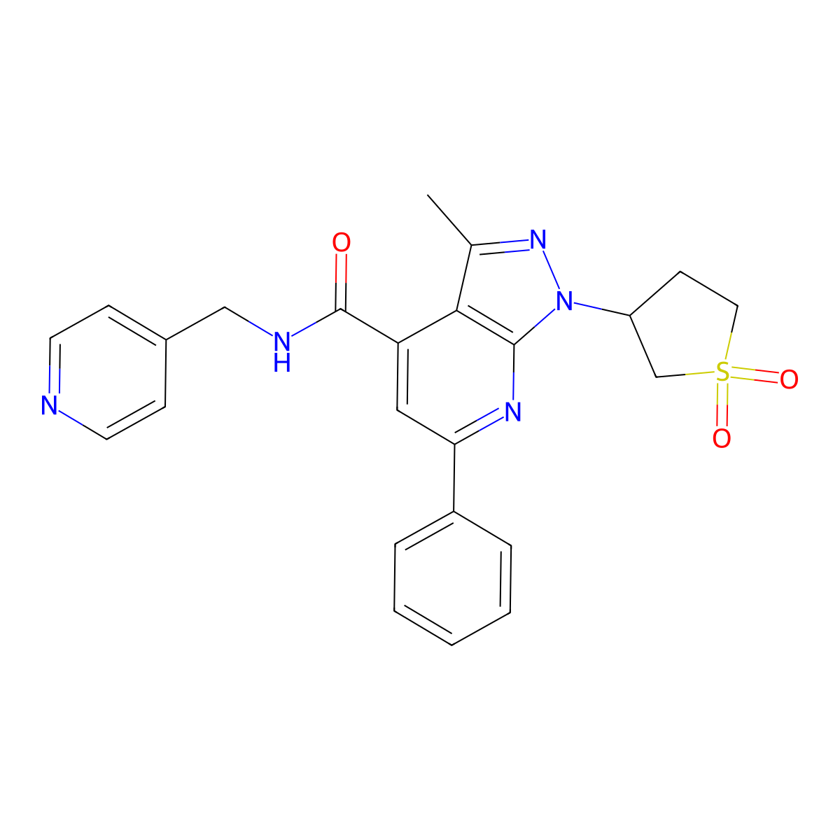 1-(1,1-dioxidotetrahydrothiophen-3-yl)-3-methyl-6-phenyl-N-(pyridin-4-ylmethyl)-1H-pyrazolo[3,4-b]pyridine-4-carboxamide molecular structure, CAS 1021075-03-5