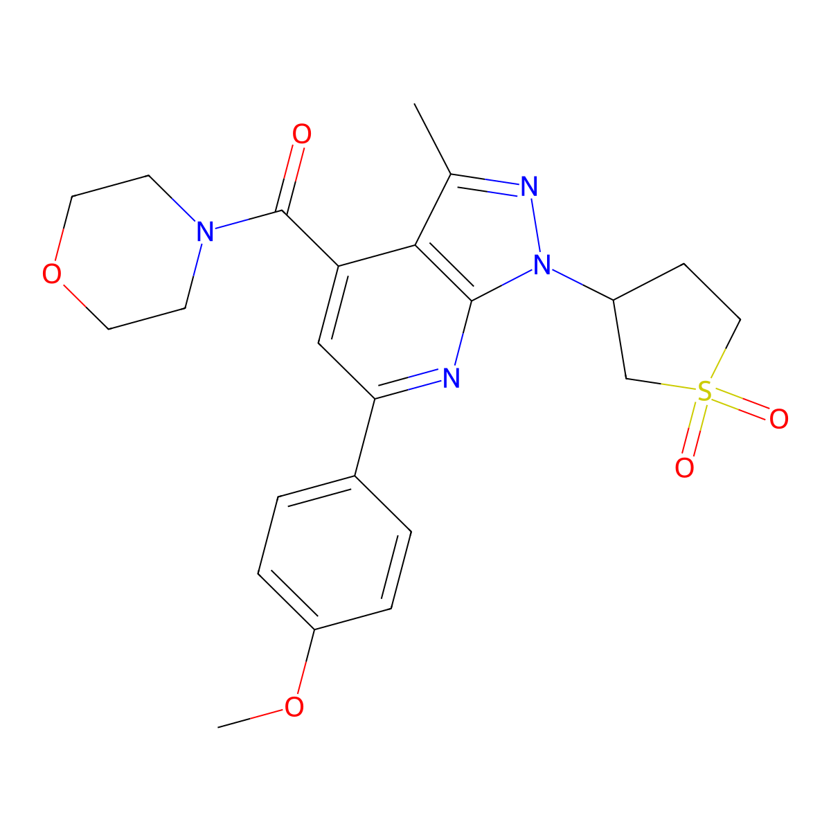 (1-(1,1-dioxidotetrahydrothiophen-3-yl)-6-(4-methoxyphenyl)-3-methyl-1H-pyrazolo[3,4-b]pyridin-4-yl)(morpholino)methanone molecular structure, CAS 1021075-04-6