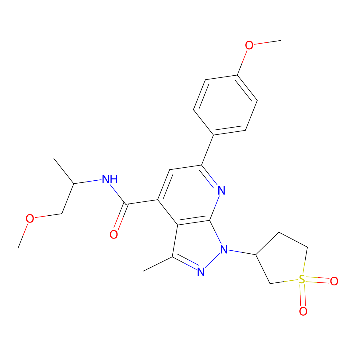 1-(1,1-dioxidotetrahydrothiophen-3-yl)-6-(4-methoxyphenyl)-N-(1-methoxypropan-2-yl)-3-methyl-1H-pyrazolo[3,4-b]pyridine-4-carboxamide molecular structure, CAS 1021075-06-8