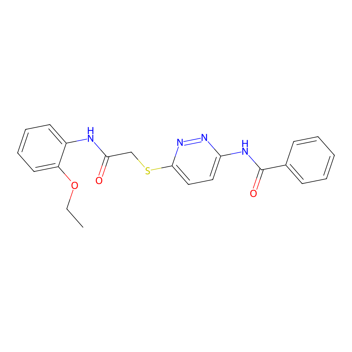 N-(6-((2-((2-ethoxyphenyl)amino)-2-oxoethyl)thio)pyridazin-3-yl)benzamide molecular structure, CAS 1021075-34-2