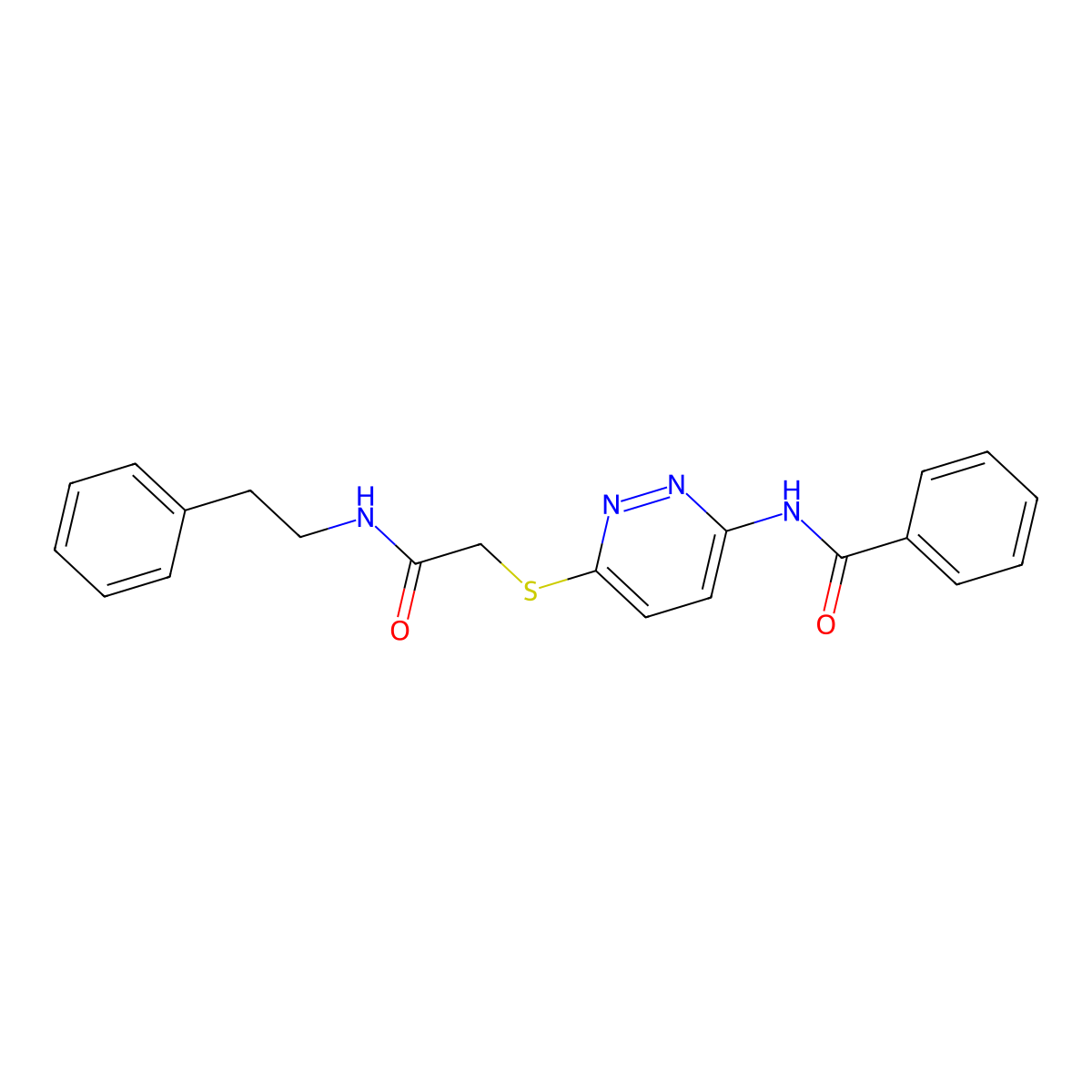 N-(6-((2-oxo-2-(phenethylamino)ethyl)thio)pyridazin-3-yl)benzamide molecular structure, CAS 1021075-36-4