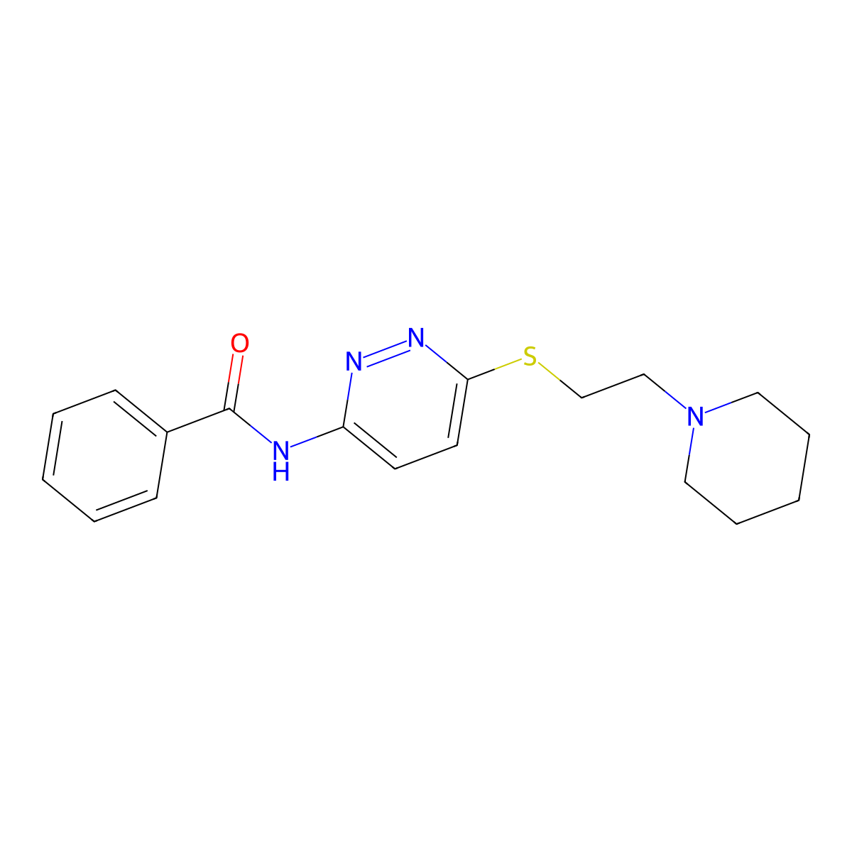 N-(6-((2-(piperidin-1-yl)ethyl)thio)pyridazin-3-yl)benzamide molecular structure, CAS 1021075-43-3