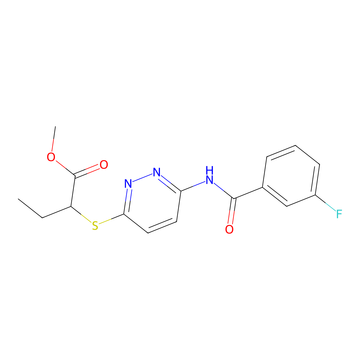 Methyl 2-((6-(3-fluorobenzamido)pyridazin-3-yl)thio)butanoate molecular structure, CAS 1021075-46-6