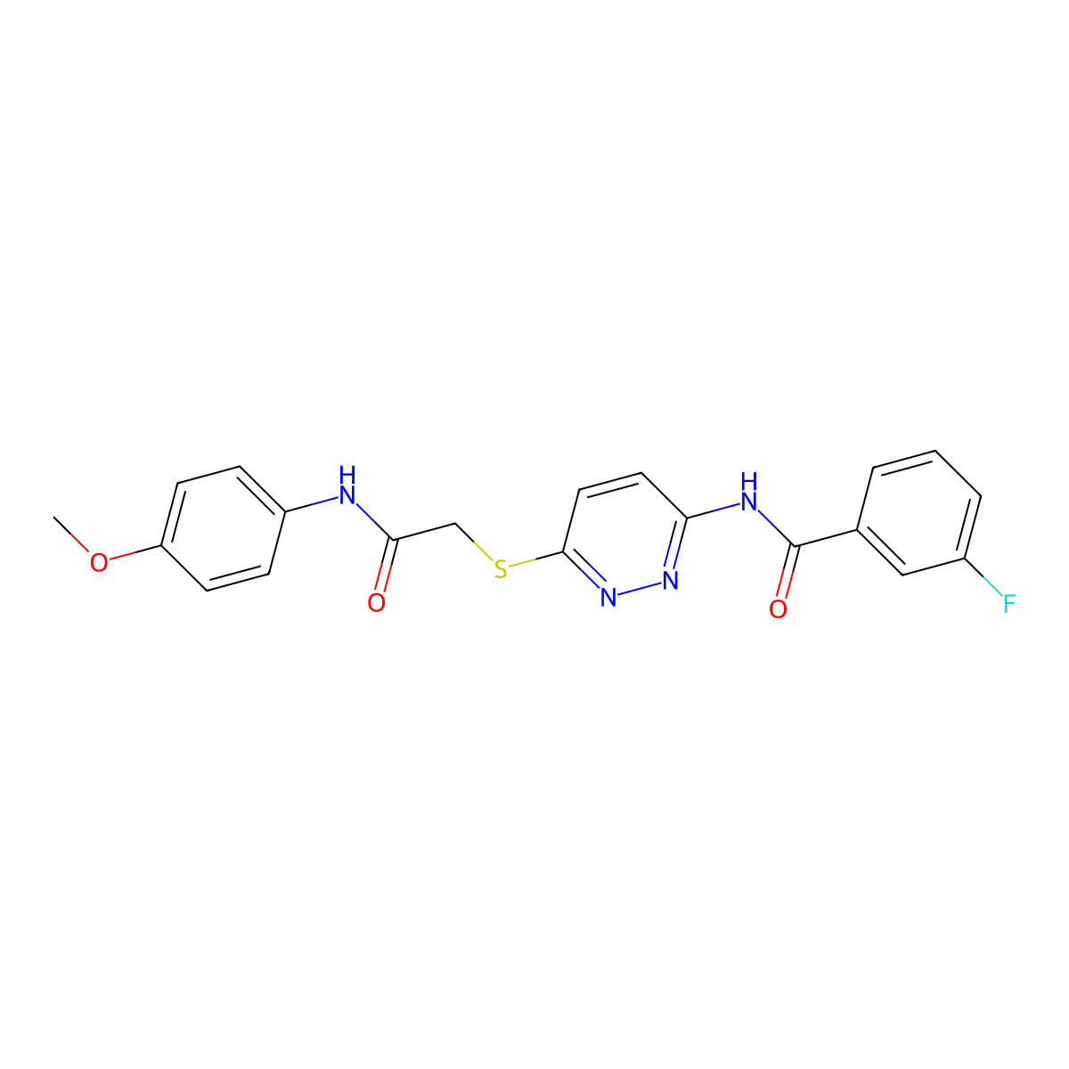 3-fluoro-N-(6-((2-((4-methoxyphenyl)amino)-2-oxoethyl)thio)pyridazin-3-yl)benzamide molecular structure, CAS 1021075-48-8