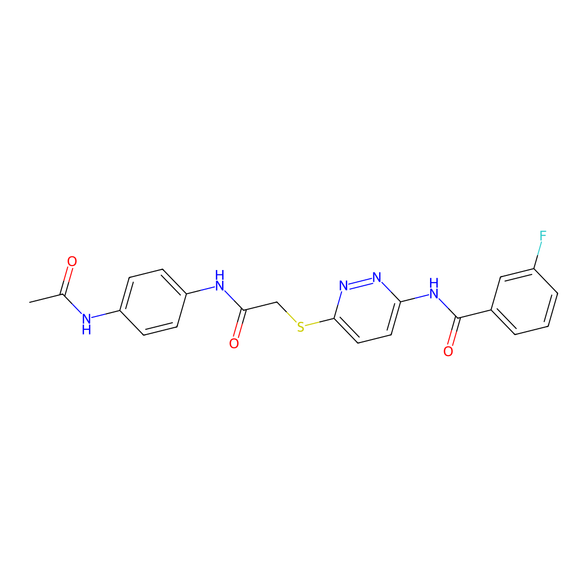 N-(6-((2-((4-acetamidophenyl)amino)-2-oxoethyl)thio)pyridazin-3-yl)-3-fluorobenzamide molecular structure, CAS 1021075-50-2