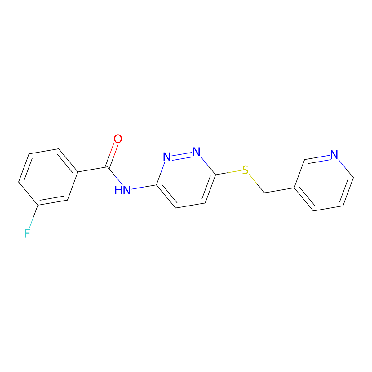 3-fluoro-N-(6-((pyridin-3-ylmethyl)thio)pyridazin-3-yl)benzamide molecular structure, CAS 1021075-52-4
