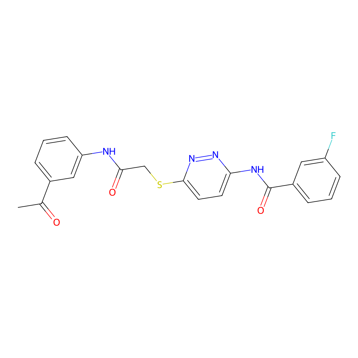 N-(6-((2-((3-acetylphenyl)amino)-2-oxoethyl)thio)pyridazin-3-yl)-3-fluorobenzamide molecular structure, CAS 1021075-54-6