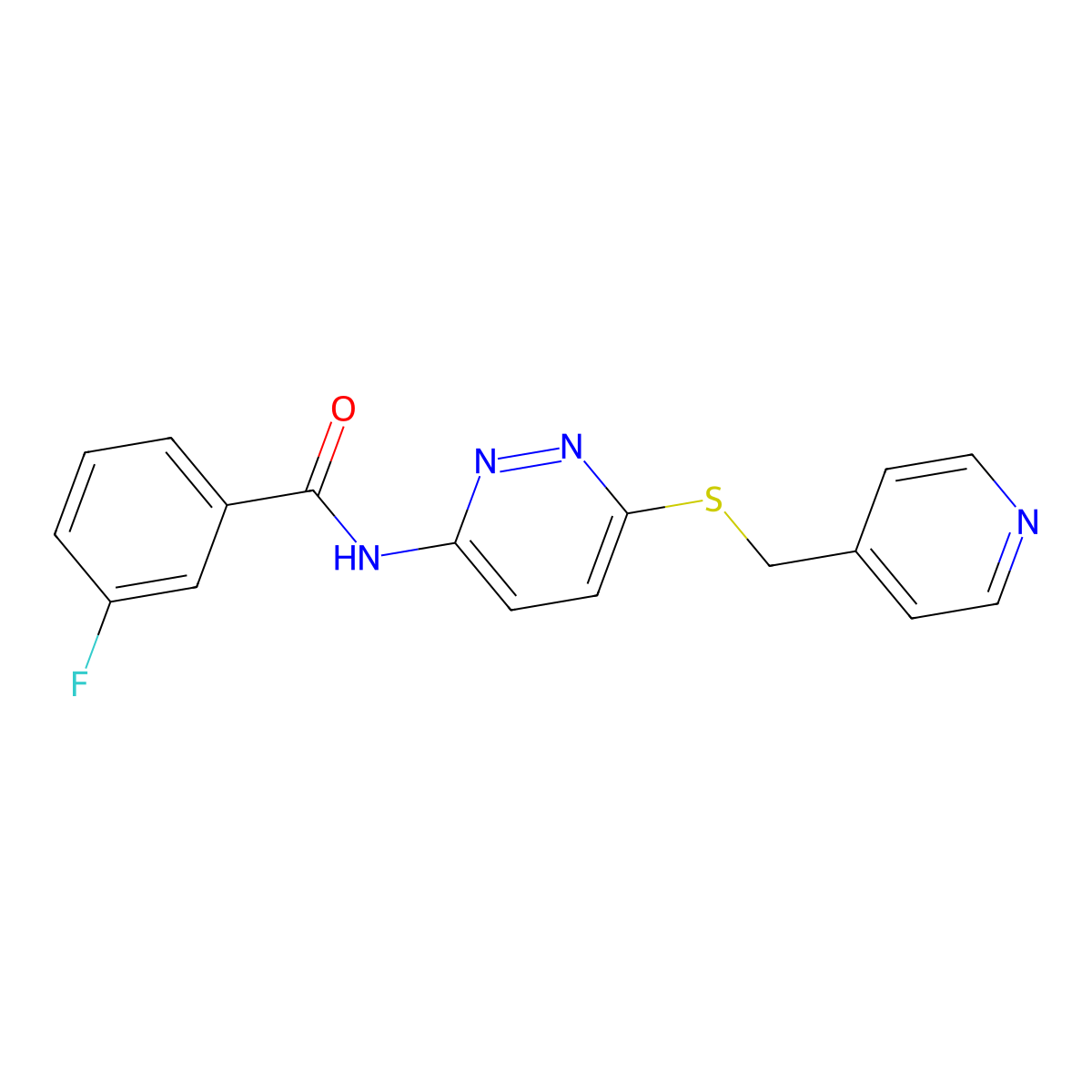 3-fluoro-N-(6-((pyridin-4-ylmethyl)thio)pyridazin-3-yl)benzamide molecular structure, CAS 1021075-55-7