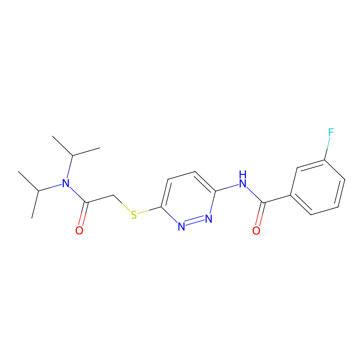 N-(6-((2-(diisopropylamino)-2-oxoethyl)thio)pyridazin-3-yl)-3-fluorobenzamide molecular structure, CAS 1021075-56-8
