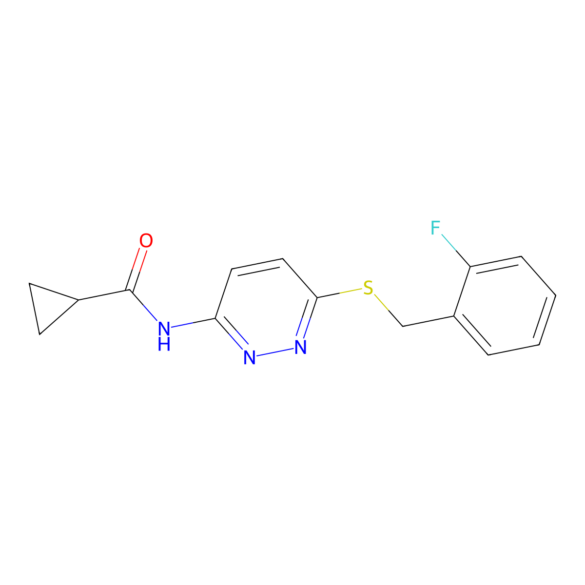 N-(6-((2-fluorobenzyl)thio)pyridazin-3-yl)cyclopropanecarboxamide molecular structure, CAS 1021075-57-9