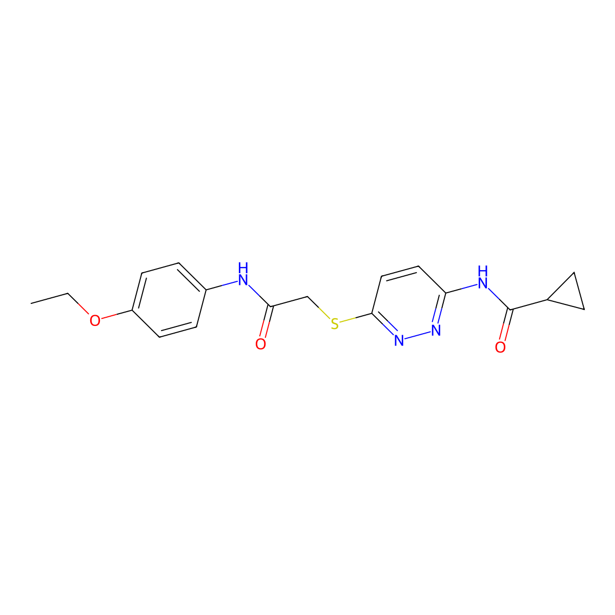 N-(6-((2-((4-ethoxyphenyl)amino)-2-oxoethyl)thio)pyridazin-3-yl)cyclopropanecarboxamide molecular structure, CAS 1021075-60-4