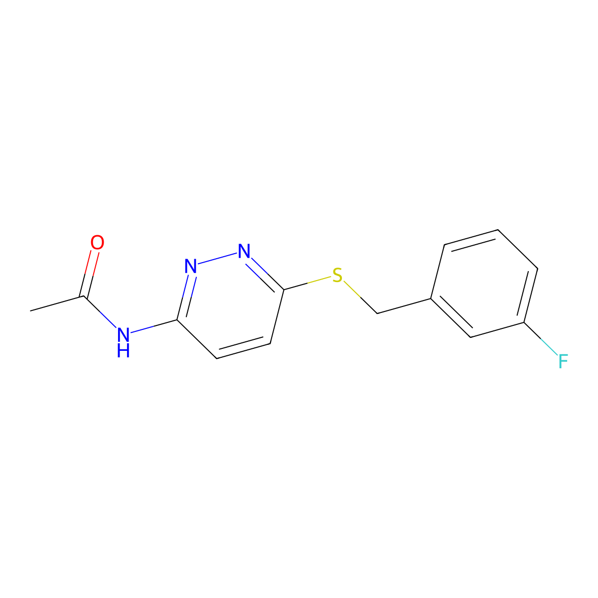 N-(6-((3-fluorobenzyl)thio)pyridazin-3-yl)acetamide molecular structure, CAS 1021075-84-2