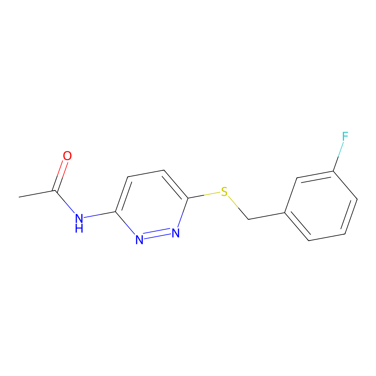 N-(6-((3-fluorobenzyl)thio)pyridazin-3-yl)acetamide molecular structure, CAS 1021075-84-2
