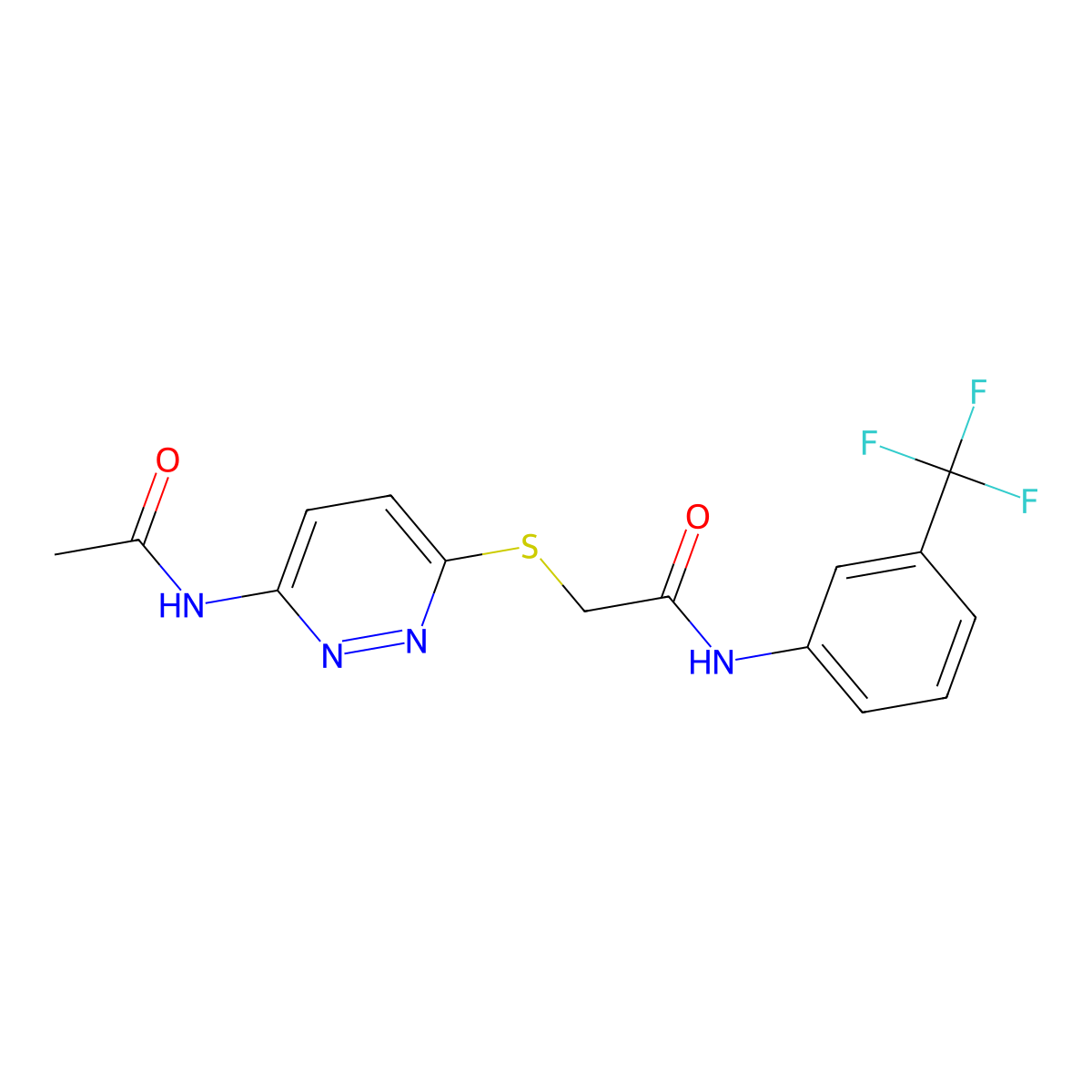 2-((6-acetamidopyridazin-3-yl)thio)-N-(3-(trifluoromethyl)phenyl)acetamide molecular structure, CAS 1021075-87-5