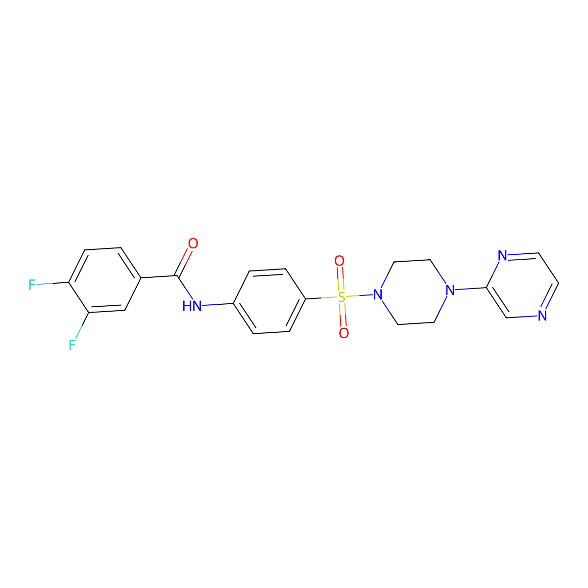3,4-difluoro-N-(4-((4-(pyrazin-2-yl)piperazin-1-yl)sulfonyl)phenyl)benzamide molecular structure, CAS 1021077-01-9