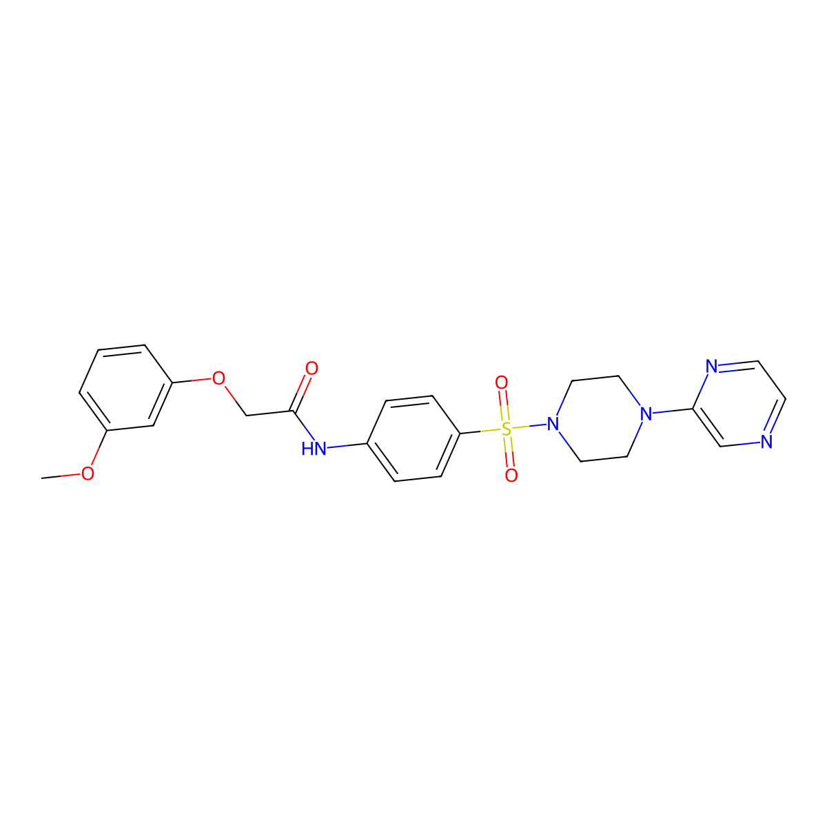 2-(3-methoxyphenoxy)-N-(4-((4-(pyrazin-2-yl)piperazin-1-yl)sulfonyl)phenyl)acetamide molecular structure, CAS 1021077-05-3