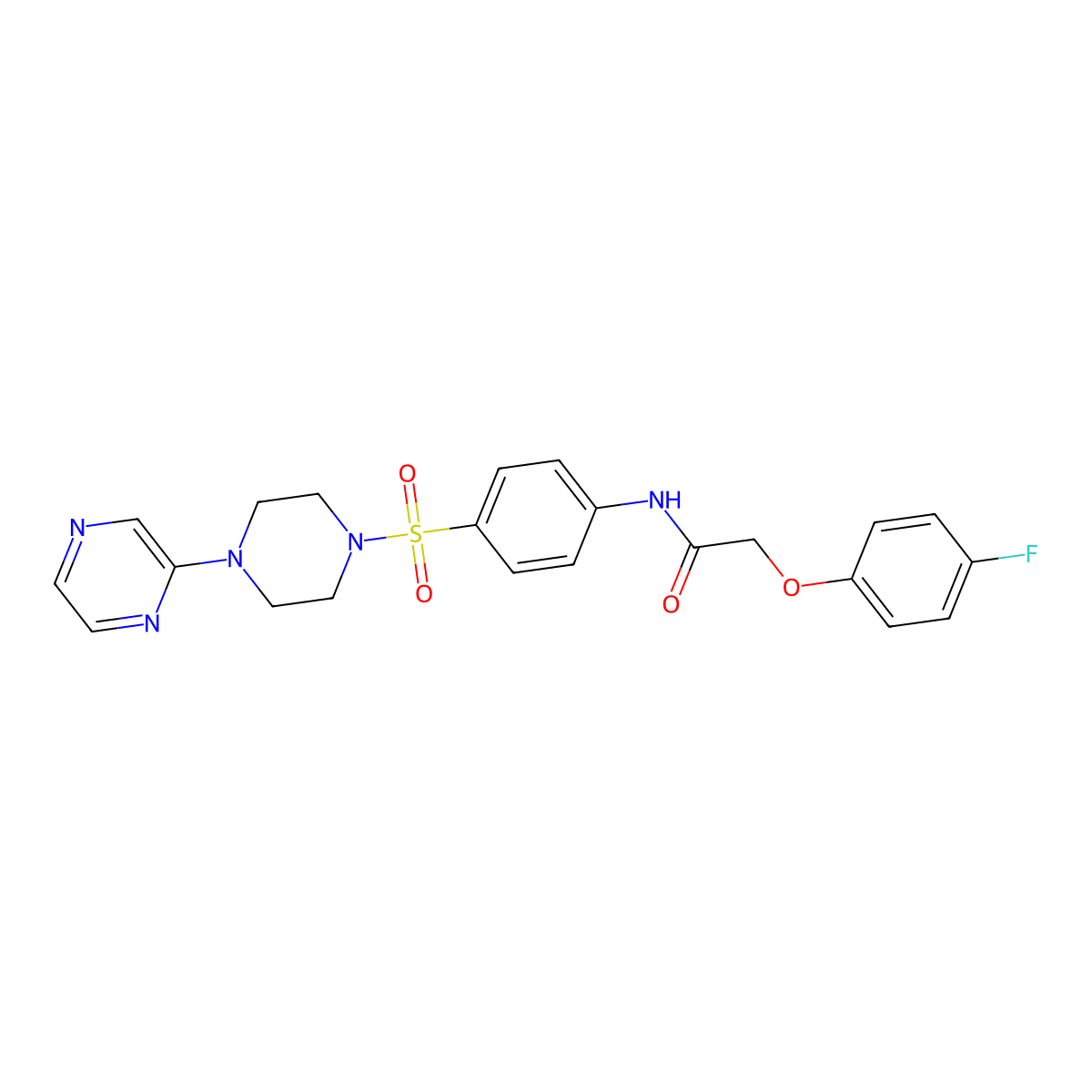 2-(4-fluorophenoxy)-N-(4-((4-(pyrazin-2-yl)piperazin-1-yl)sulfonyl)phenyl)acetamide molecular structure, CAS 1021077-08-6