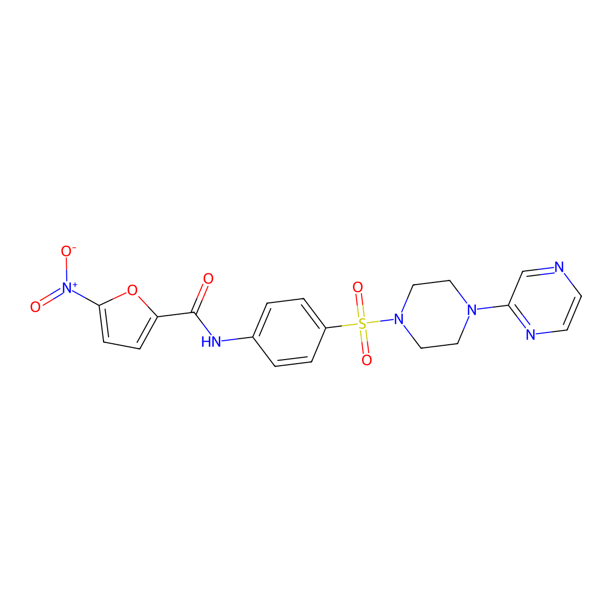 5-nitro-N-(4-((4-(pyrazin-2-yl)piperazin-1-yl)sulfonyl)phenyl)furan-2-carboxamide molecular structure, CAS 1021077-14-4