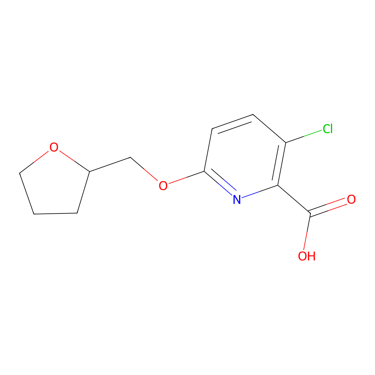 3-Chloro-6-(oxolan-2-ylmethoxy)pyridine-2-carboxylic acid molecular structure, CAS 1021077-51-9