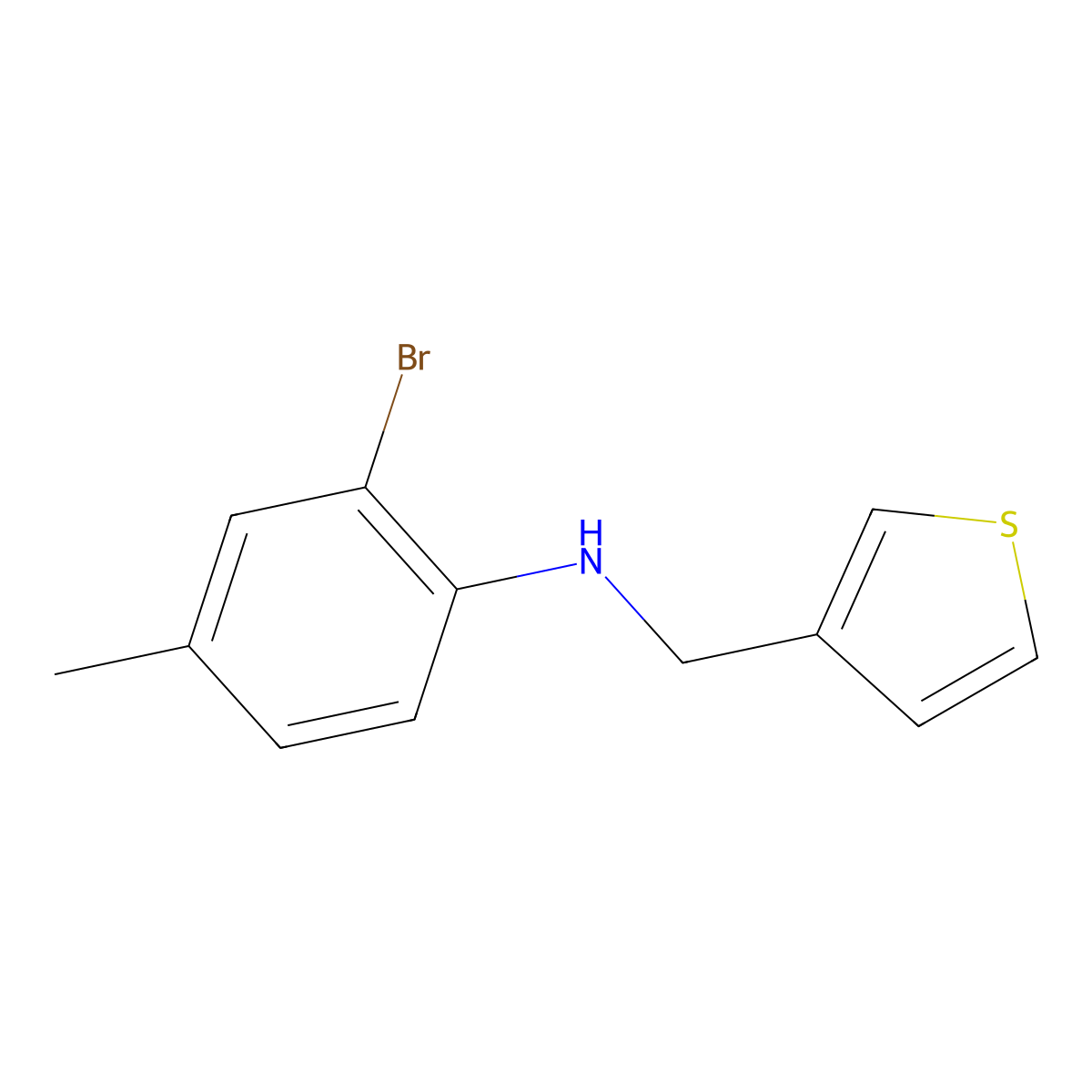 2-bromo-4-methyl-N-(thiophen-3-ylmethyl)aniline molecular structure, CAS 1021077-81-5