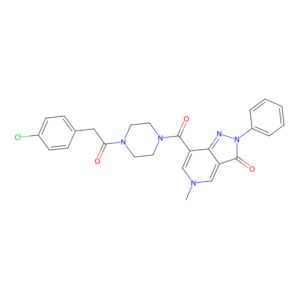 7-(4-(2-(4-chlorophenyl)acetyl)piperazine-1-carbonyl)-5-methyl-2-phenyl-2H-pyrazolo[4,3-c]pyridin-3(5H)-one molecular structure, CAS 1021077-87-1